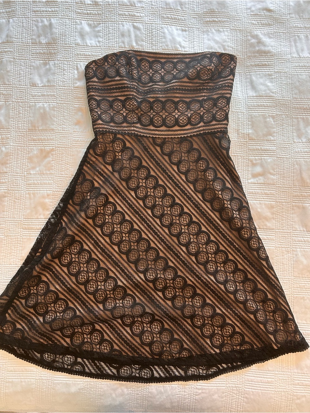 LOFT Strapless Black Lace Overlay Dress